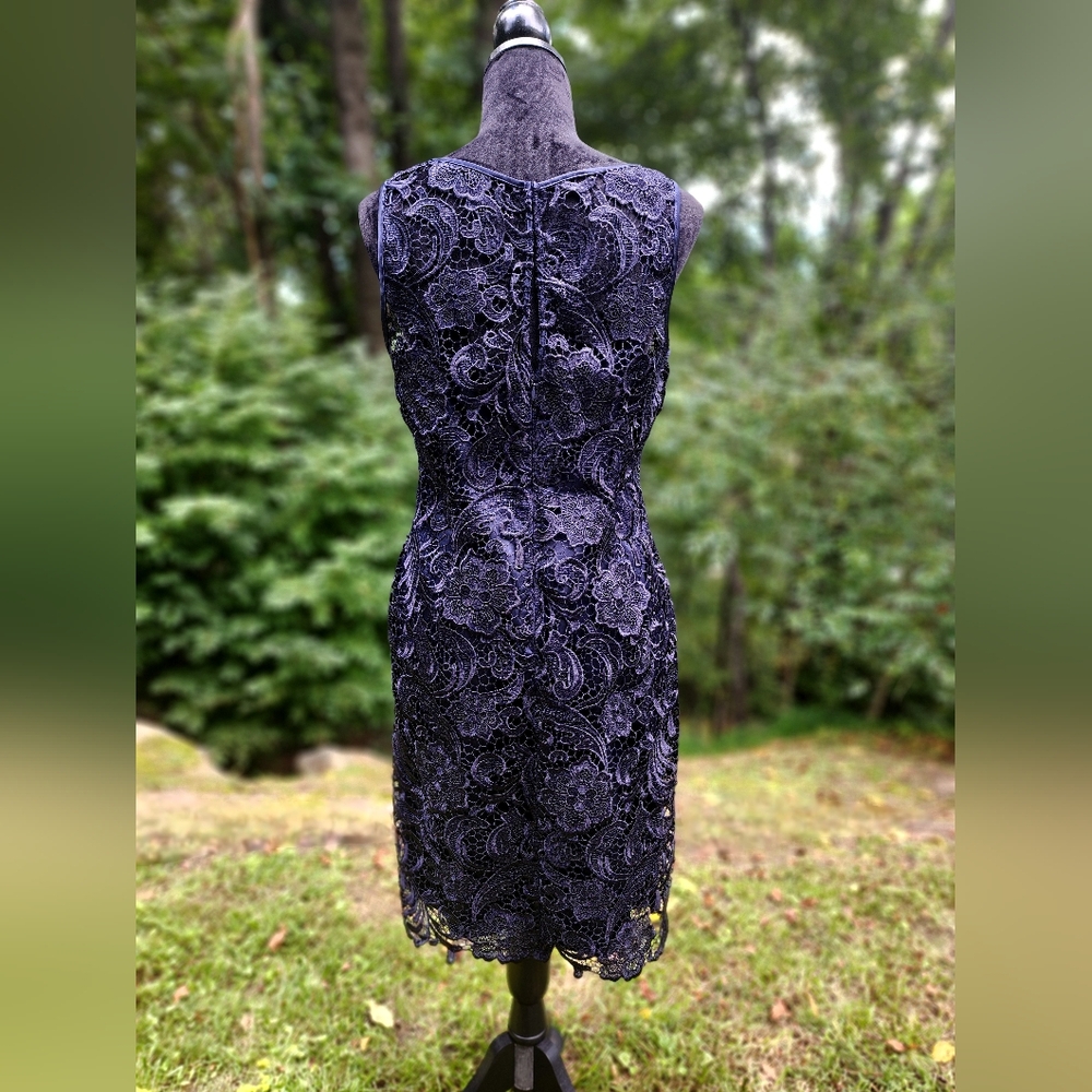 Adrianna Papell Navy Blue Lace Sheath Dress - Picture 2 of 5